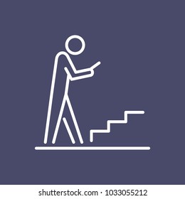 Man using smartphone on the stairs icon ui people simple line flat illustration.