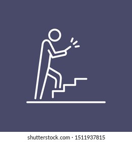 Man using smartphone on the stairs icon business people icon simple line flat illustration.