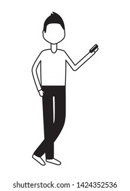 man using smartphone on white background vector illustration