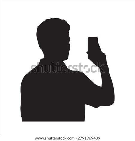 Man using smartphone silhouette flat vector illustration isolated design