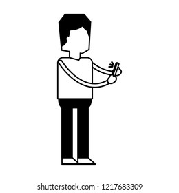 man using smartphone social media