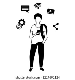 man using smartphone social media