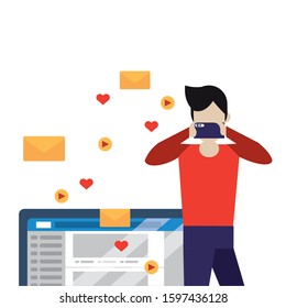 man using smartphone with social media app vector illustration design