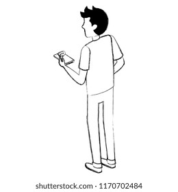 man using smartphone with speech bubble