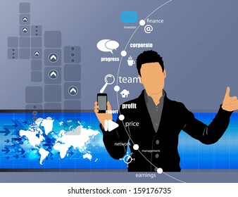 Man using smartphone. Vector