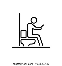Man using smartphone at wc icon ui people simple line flat illustration.