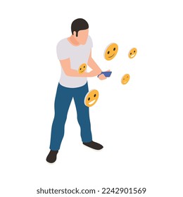 Man using social media isometric icon 3d vector illustration