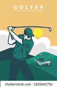 man using stick golf poster illustration vintage