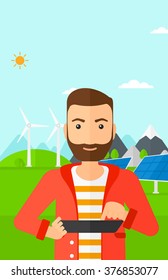 Man using tablet computer.