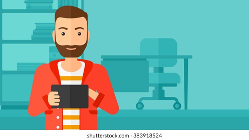 Man using tablet computer.