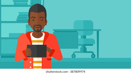 Man using tablet computer.
