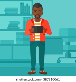 Man using tablet computer.