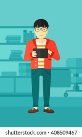 Man using tablet computer.