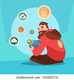 Man Using Tablet Computer Send Message Internet Texting Chat Communication Flat Vector Illustration