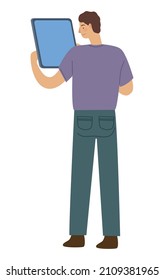 man using tablet standing character