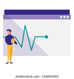 man using template webpage with pulse line