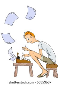 Man using typewriter - Vector