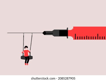 Man using vaccination syringe as swinging equipment wearing mask. Discovery of new variants creating confusion and uncertainty. Assumption about vaccines will not work in future