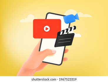 Man using video hosting application on smartphone