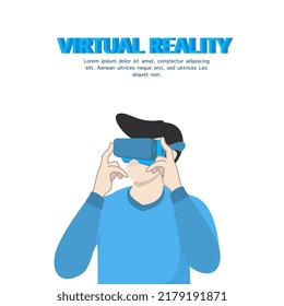 man using virtual reality device.
the design can be used for VR or virtual reality technology, and electronic device technology