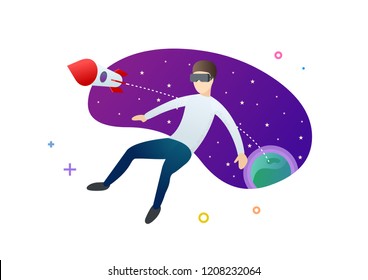 Man using virtual reality glasses. Internet reality concept. Modern style vector illustration for landing page, website, banners and presentation.