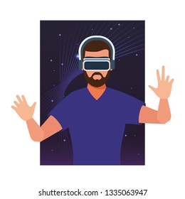 Man using virtual reality glasses