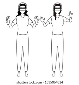 Man using virtual reality glasses in black and white