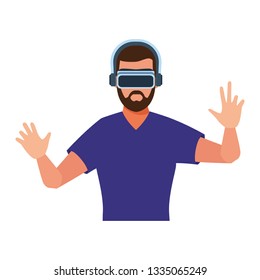 Man using virtual reality glasses