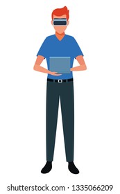 Man using virtual reality glasses