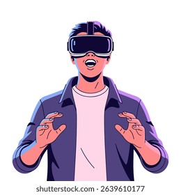 Man using virtual reality glasses