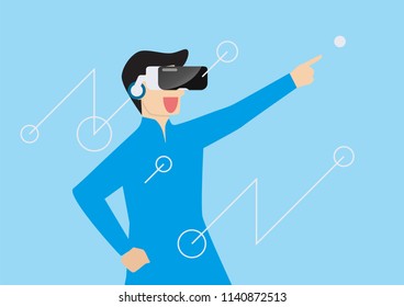 Man using virtual reality headset. vector illustration