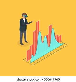 Man using the virtual reality headset. Isometric 3d vector