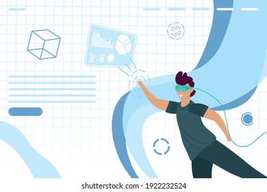 man using virtual reality mask and cube in template vector illustration design