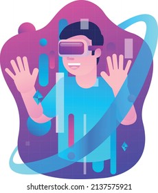 A man using virtual reality in a metaverse world