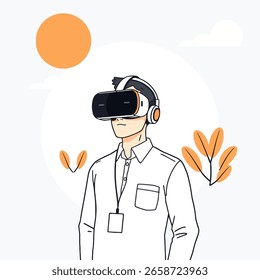 Homem usando fone de ouvido VR menino