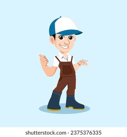 man using wearpack and hat vector, man mascot logo vector
