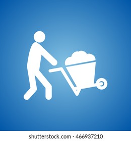 Man With Utility Cart Icon on blue color. 