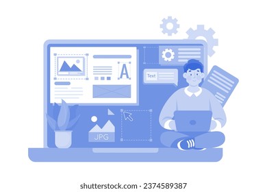 Man UX designer working on laptop application.
