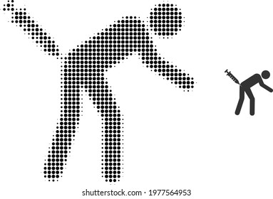 Man vaccination halftone dot icon illustration. Halftone array contains circle dots. Vector illustration of man vaccination icon on a white background. Flat abstraction for man vaccination symbol.