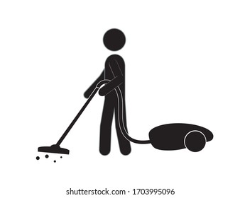 A man with a vacuum cleaner does the cleaning. Cleanliness and health.