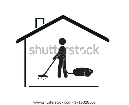 A man with a vacuum cleaner does the cleaning of the house. Cleanliness and health.