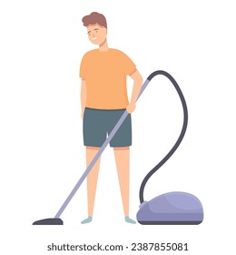 Man with vacuum cleaner icon cartoon vector. Cleaning roof equipment. Household cleaning chores.