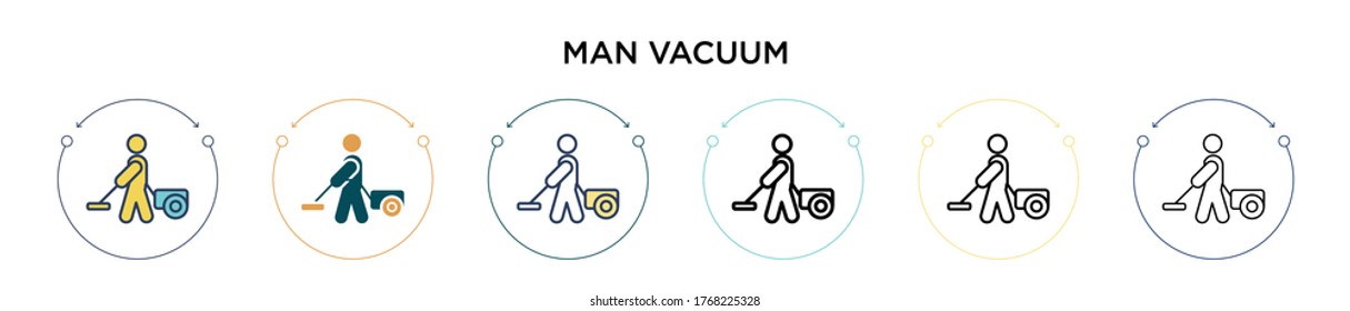 Man vacuum icon in filled, thin line, outline and stroke style. Vector illustration of two colored and black man vacuum vector icons designs can be used for mobile, ui, web