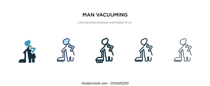 man vacuuming icon in different style vector illustration. two colored and black man vacuuming vector icons designed in filled, outline, line and stroke style can be used for web, mobile, ui