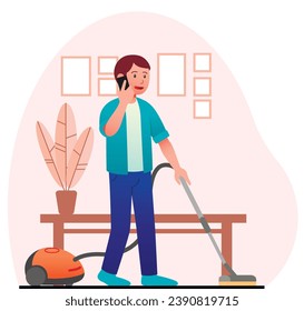 Man vacuums concept for home