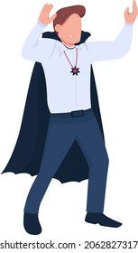 Man in vampire costume dancing semi flat color vector character. Happy figure. Full body person on white. Party isolated modern cartoon style illustration for graphic design and animation