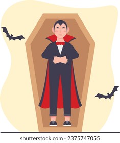 Man in vampire costume. Halloween concept. Vector illustration in flat style