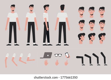 A man in various clothes makes a presentation. Man in various poses. Different emotions. Different silhouettes.