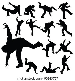 Man In Various Poses Of Break Dance Silhouette