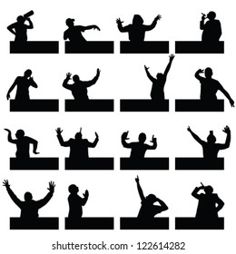 man in various poses on black silhouette